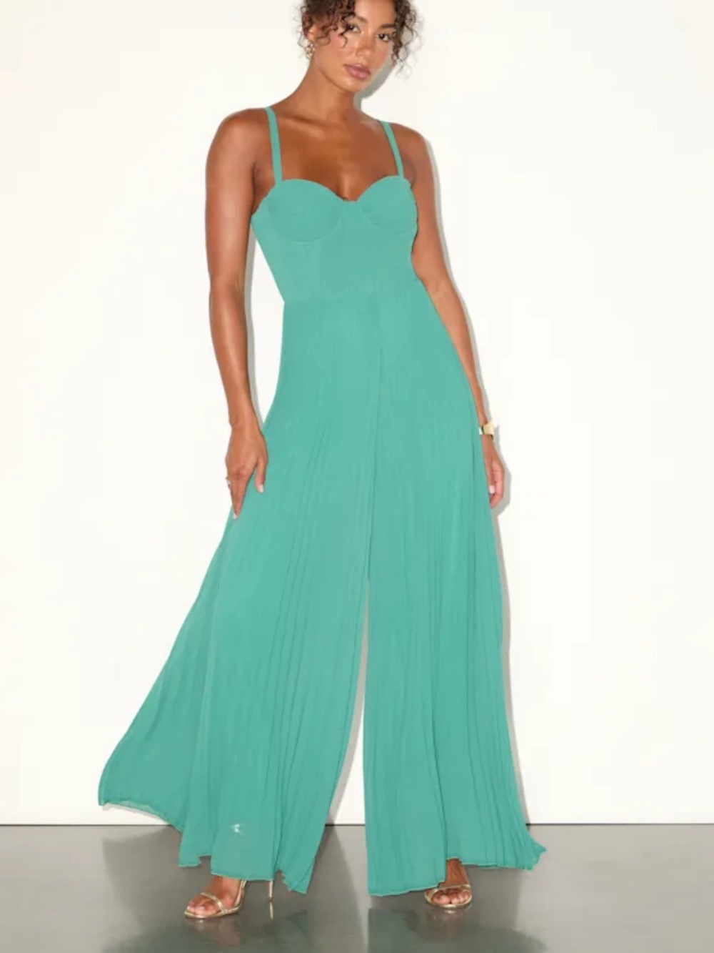 Lulus Exemplary Poise Teal Pleated Wide Leg Jumpsuit